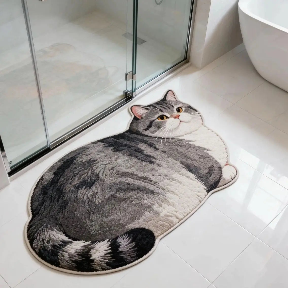 3D Cute Cat Shaped Diatomite Bath Mat Super Absorbent Non-Slip Quick Dry Bathroom Doormat for Cat Lover Home Decor Gift