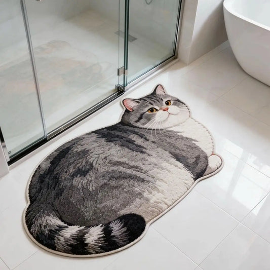 3D Cute Cat Shaped Diatomite Bath Mat Super Absorbent Non-Slip Quick Dry Bathroom Doormat for Cat Lover Home Decor Gift