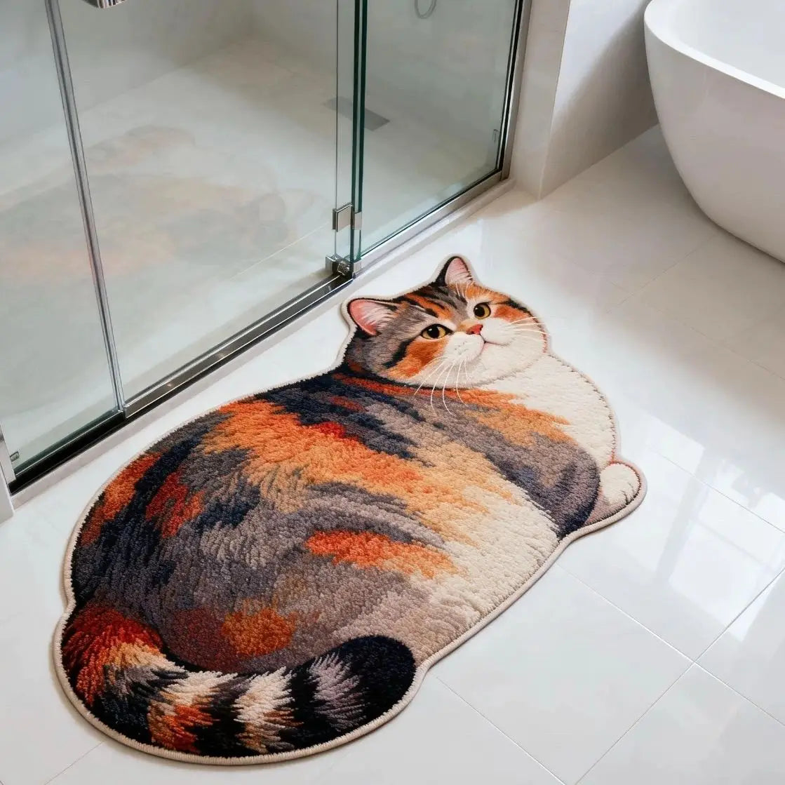 3D Cute Cat Shaped Diatomite Bath Mat Super Absorbent Non-Slip Quick Dry Bathroom Doormat for Cat Lover Home Decor Gift