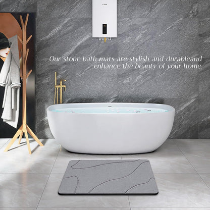 Stone Bath Mat, 100% Natural Diatomaceous Earth Shower Mat, Non-Slip Super Absorbent Quick Drying Bathroom Floor Mat, Shower Mat for Bathroom Floor, Easy to Clean (Dark Grey)