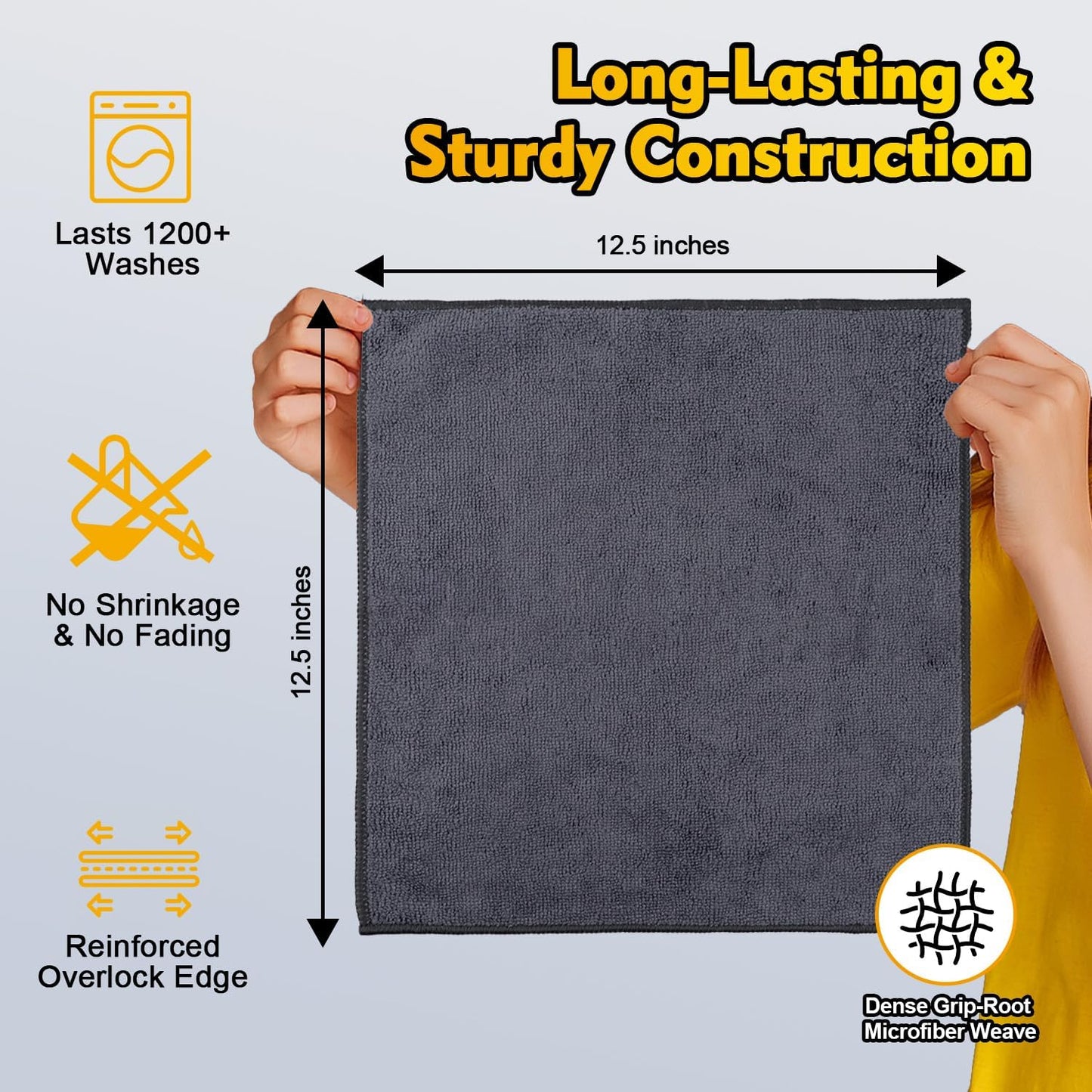 Microfiber Cleaning Cloth 12 Pack, 12.5 X 12.5 Inch Microfiber Towels for Cars, Ultra Absorbent Washing Cloth, Lint Free Streak Free Cleaning Rags for Car, Kitchen, and Window (Grey)