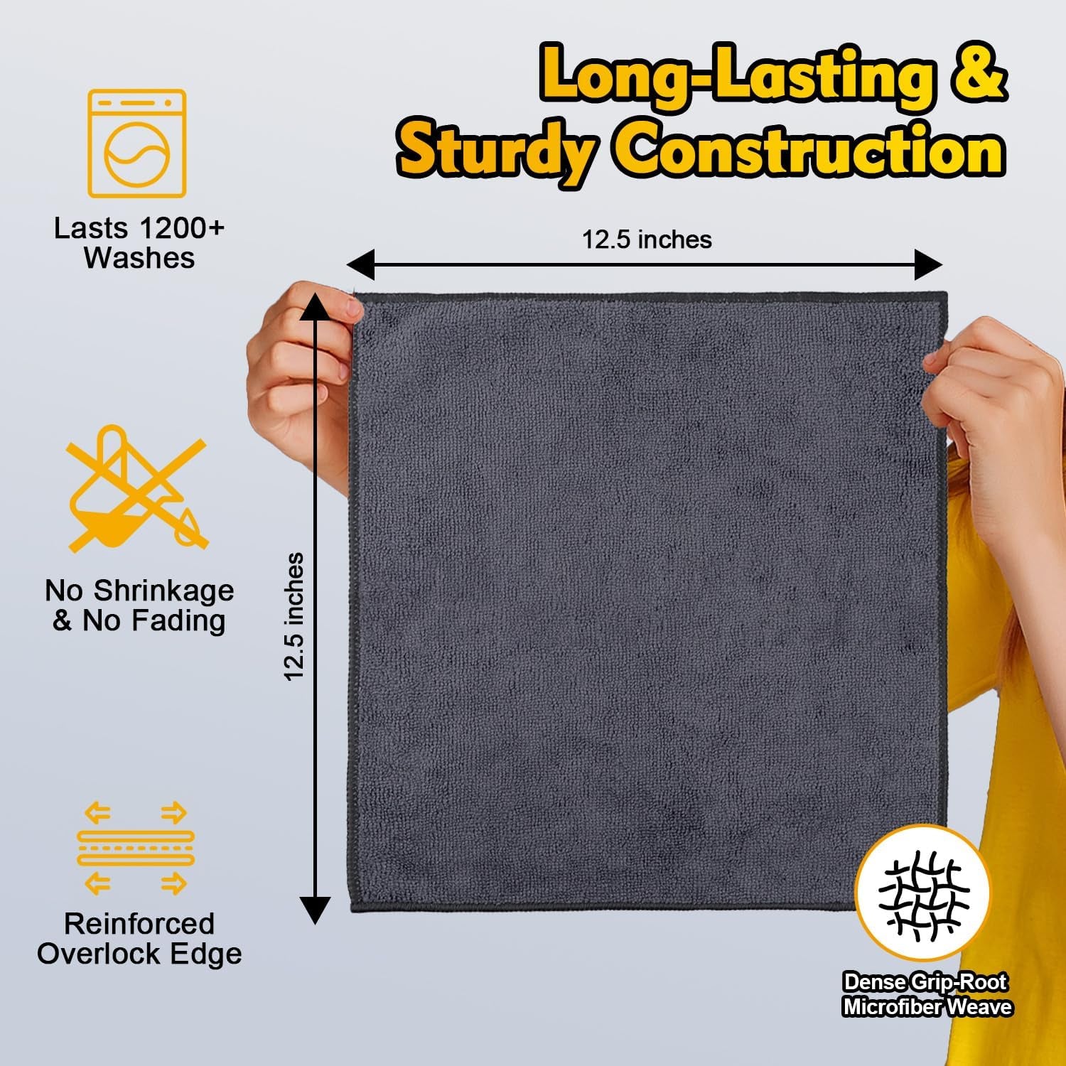 Microfiber Cleaning Cloth 12 Pack, 12.5 X 12.5 Inch Microfiber Towels for Cars, Ultra Absorbent Washing Cloth, Lint Free Streak Free Cleaning Rags for Car, Kitchen, and Window (Grey)