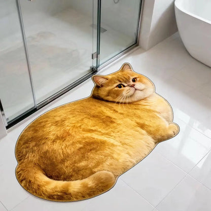 3D Cute Cat Shaped Diatomite Bath Mat Super Absorbent Non-Slip Quick Dry Bathroom Doormat for Cat Lover Home Decor Gift