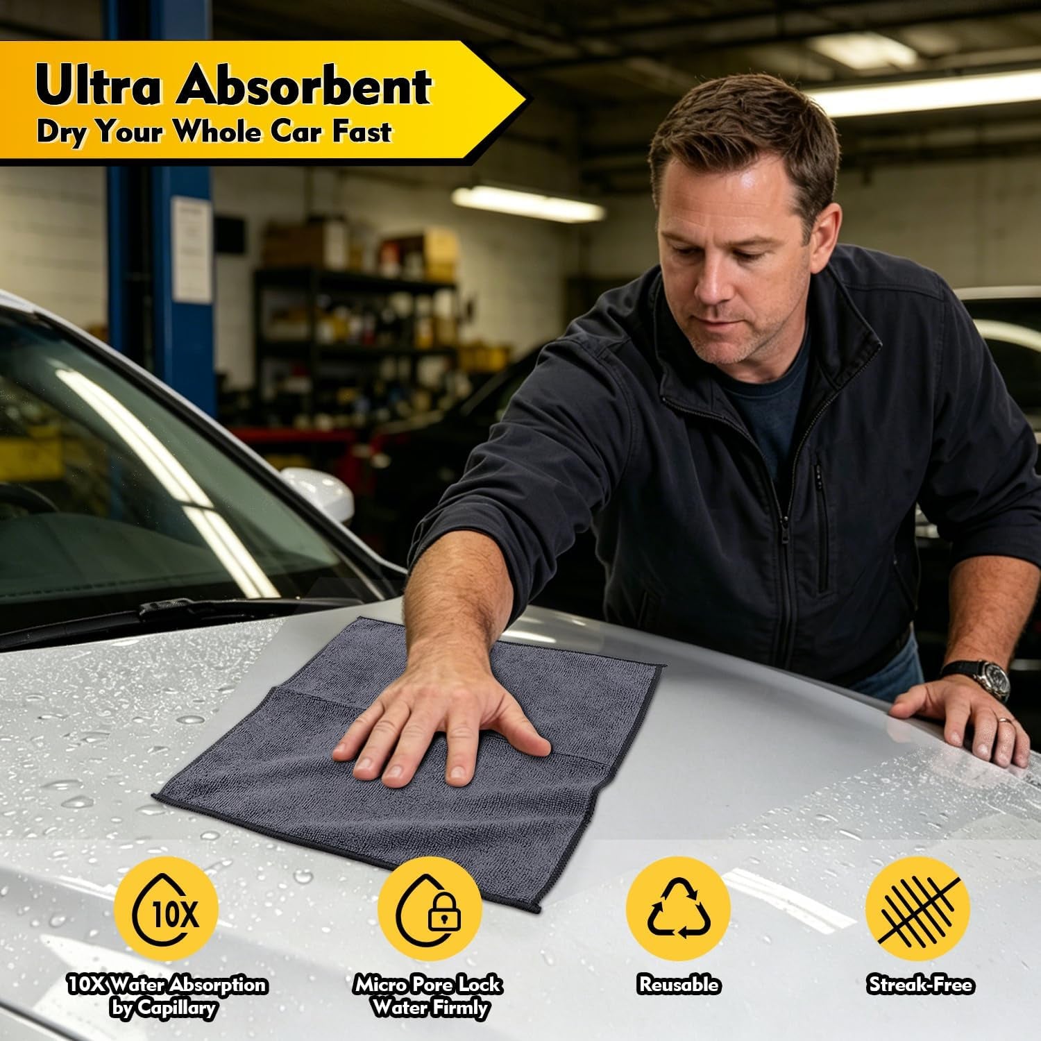 Microfiber Cleaning Cloth 12 Pack, 12.5 X 12.5 Inch Microfiber Towels for Cars, Ultra Absorbent Washing Cloth, Lint Free Streak Free Cleaning Rags for Car, Kitchen, and Window (Grey)