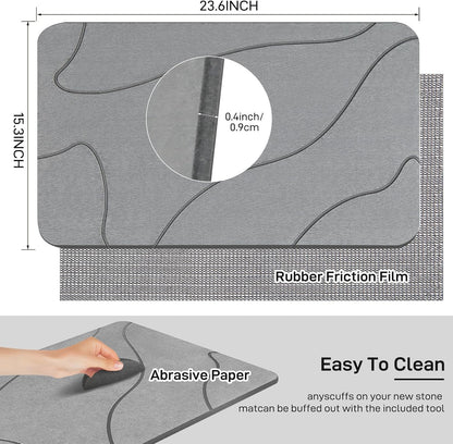 Stone Bath Mat, 100% Natural Diatomaceous Earth Shower Mat, Non-Slip Super Absorbent Quick Drying Bathroom Floor Mat, Shower Mat for Bathroom Floor, Easy to Clean (Dark Grey)