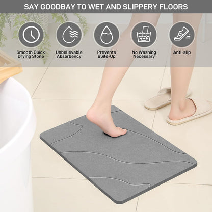 Stone Bath Mat, 100% Natural Diatomaceous Earth Shower Mat, Non-Slip Super Absorbent Quick Drying Bathroom Floor Mat, Shower Mat for Bathroom Floor, Easy to Clean (Dark Grey)