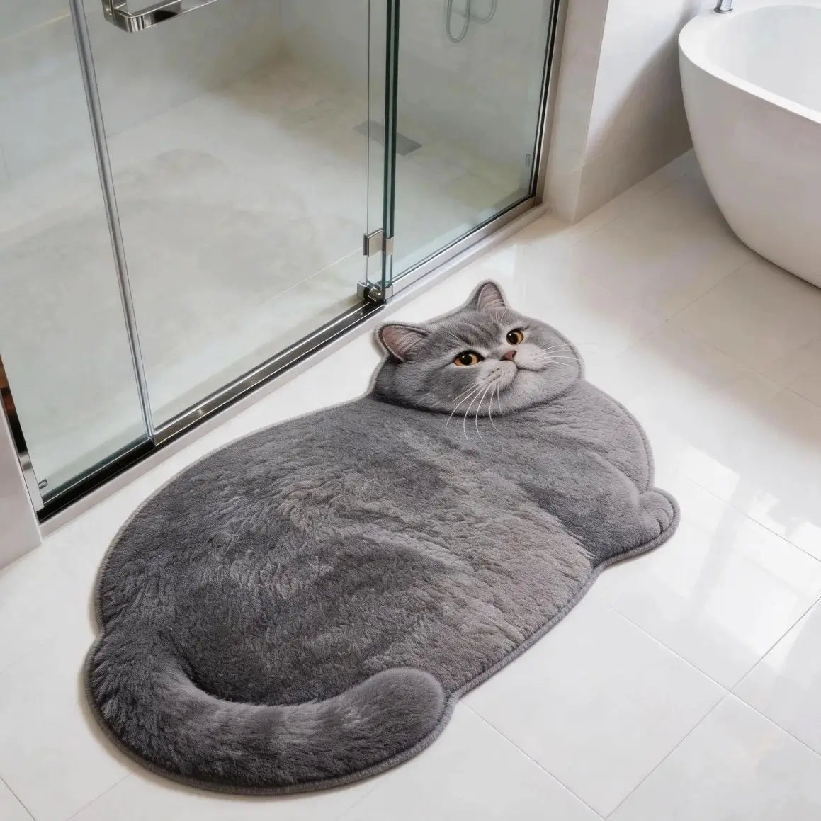 3D Cute Cat Shaped Diatomite Bath Mat Super Absorbent Non-Slip Quick Dry Bathroom Doormat for Cat Lover Home Decor Gift