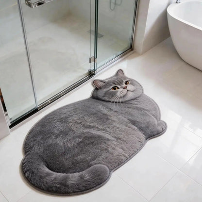 3D Cute Cat Shaped Diatomite Bath Mat Super Absorbent Non-Slip Quick Dry Bathroom Doormat for Cat Lover Home Decor Gift