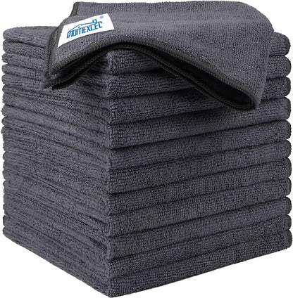 Microfiber Cleaning Cloth 12 Pack, 12.5 X 12.5 Inch Microfiber Towels for Cars, Ultra Absorbent Washing Cloth, Lint Free Streak Free Cleaning Rags for Car, Kitchen, and Window (Grey)