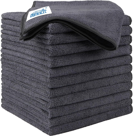 Microfiber Cleaning Cloth 12 Pack, 12.5 X 12.5 Inch Microfiber Towels for Cars, Ultra Absorbent Washing Cloth, Lint Free Streak Free Cleaning Rags for Car, Kitchen, and Window (Grey)