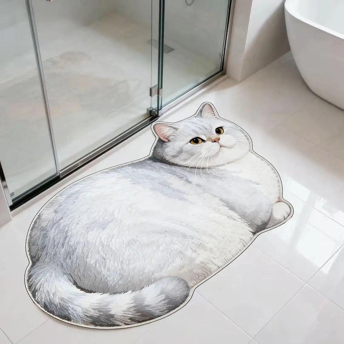 3D Cute Cat Shaped Diatomite Bath Mat Super Absorbent Non-Slip Quick Dry Bathroom Doormat for Cat Lover Home Decor Gift