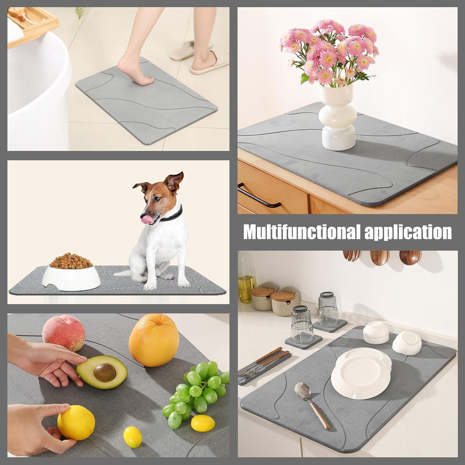Stone Bath Mat, 100% Natural Diatomaceous Earth Shower Mat, Non-Slip Super Absorbent Quick Drying Bathroom Floor Mat, Shower Mat for Bathroom Floor, Easy to Clean (Dark Grey)