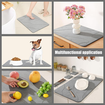Stone Bath Mat, 100% Natural Diatomaceous Earth Shower Mat, Non-Slip Super Absorbent Quick Drying Bathroom Floor Mat, Shower Mat for Bathroom Floor, Easy to Clean (Dark Grey)